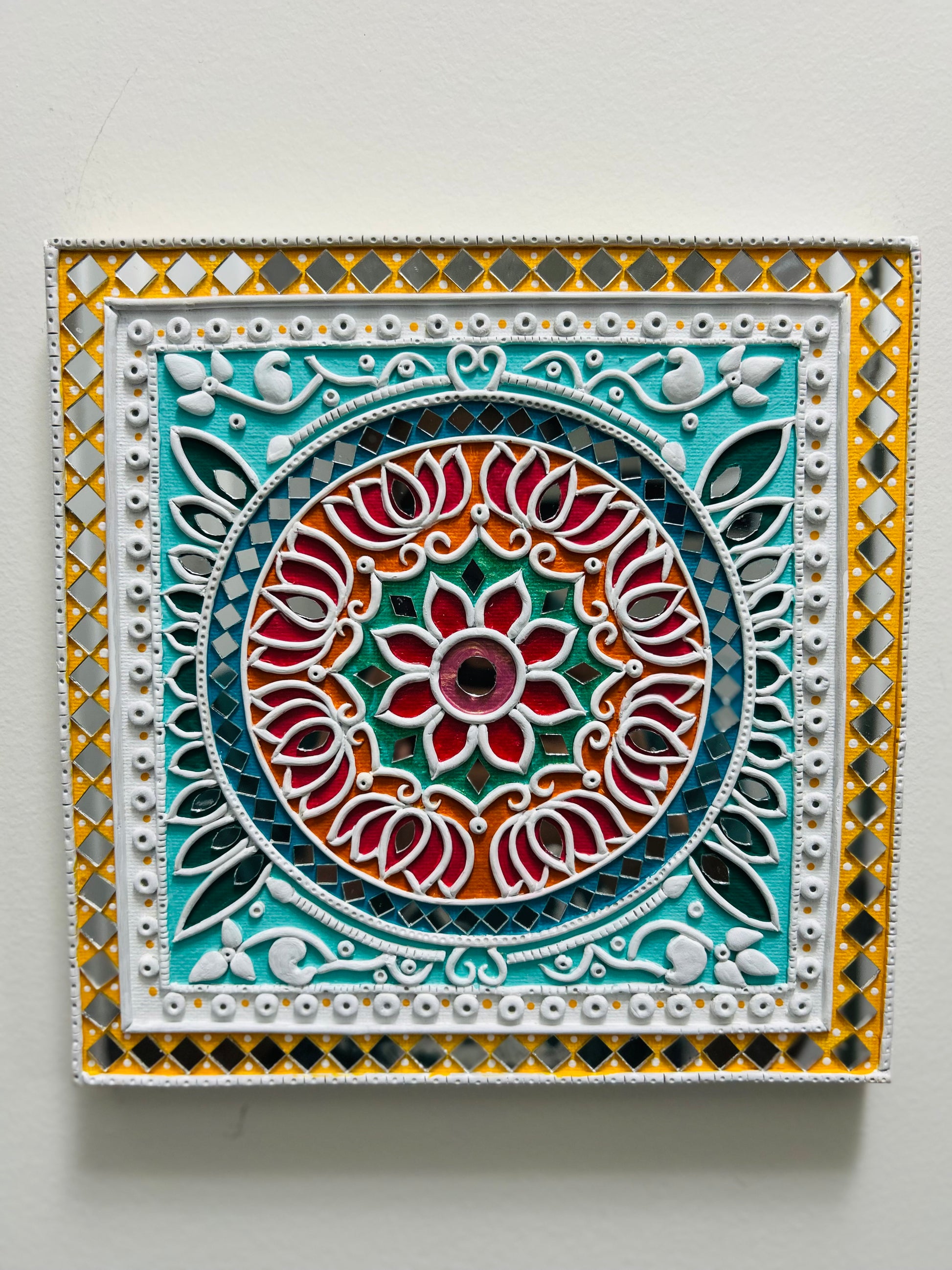 Shringara: The Dance of Colors – Handmade Lippan Art (8x8”) - Dots & Clay